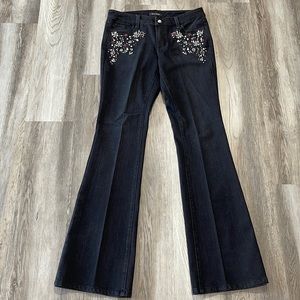 White House Black Market embellished flare leg black jeans size 8 Long